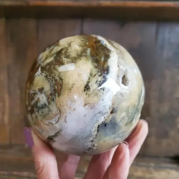 Ocean Jasper Large Sphere with Druzy Cave 986 Grams 90mm